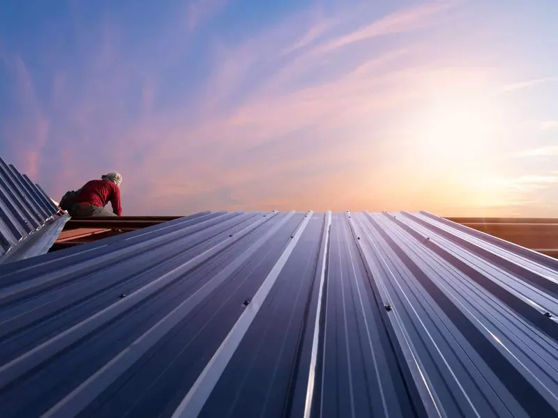Corrugated metal roof repair work